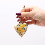 (image for) Lrg Decor Wood Heart - Yellow Floral