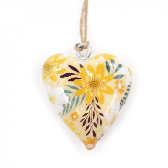 (image for) Lrg Decor Wood Heart - Yellow Floral
