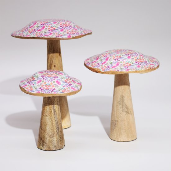(image for) Small Wooden Mushroom - Pretty Floral
