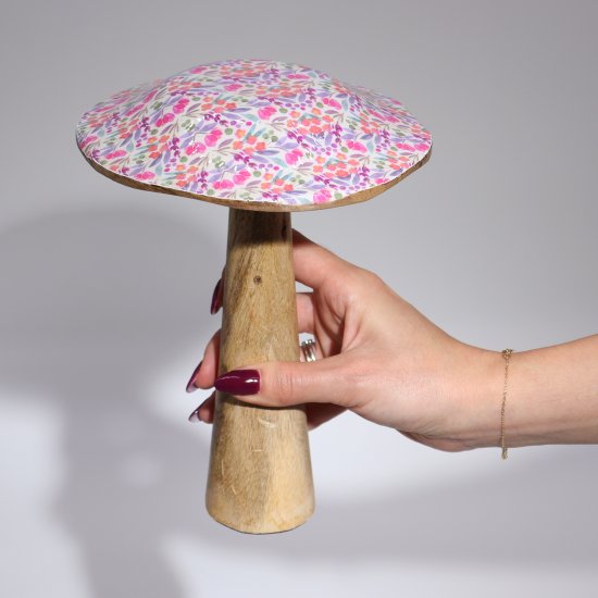 (image for) Large Wooden Mushroom - Pretty Floral