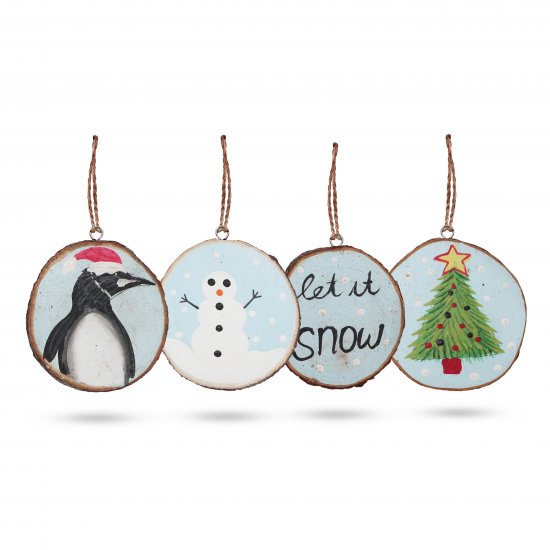 (image for) Let it Snow - Hand Painted Log Xmas Decor (set of 4)