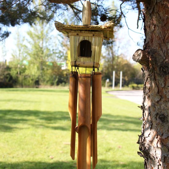 (image for) Square Seagrass Bird Box with Chimes 49x15cm