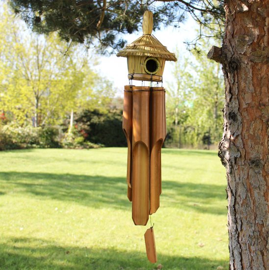 (image for) Lrg Round Seagrass Bird Box with Chimes 56x20cm
