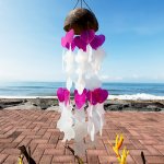 (image for) Coconut & Capiz Windchimes - Pink and White Mix Shapes - 35cm