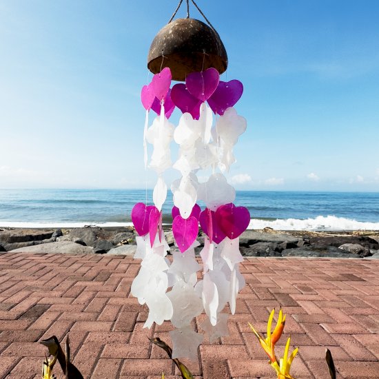 (image for) Coconut & Capiz Windchimes - Pink and White Mix Shapes - 35cm
