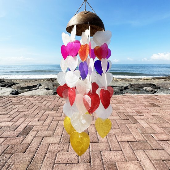 (image for) Coconut & Capiz Windchimes - Big Hearts - 40cm