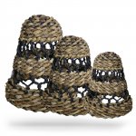 (image for) Natural Banana Leaf & Hitam Raffia Lamp Shades - Set of 3