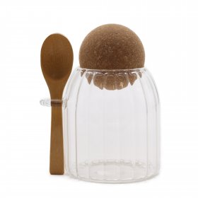 Sm Cottage Bamboo Glass Jar - Ribbed & Spoon 10cm Sm Cottage Bamboo Glass Jar - Ribbed & Spoon 10cm