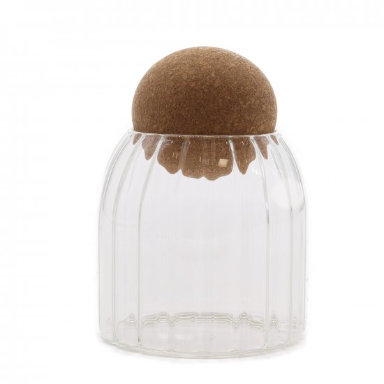 (image for) Cottage Cork-Ball Glass Jar - Ribbed - 10cm