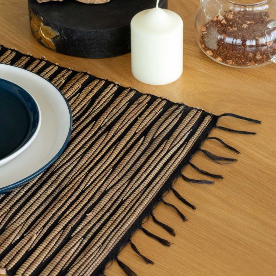 (image for) Water Hyacinth Natural Placemat - Black Tiger with Fringe