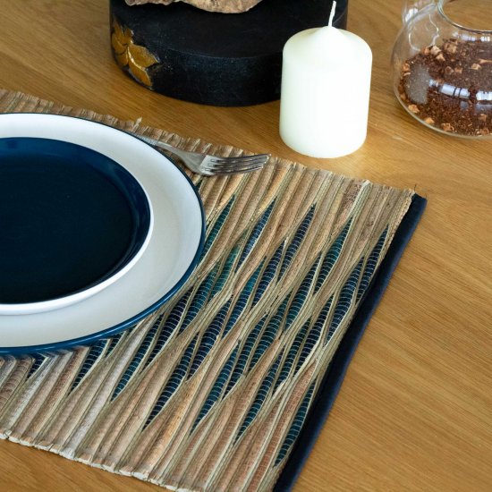 (image for) Water Hyacinth Natural Placemat - Blue Waves