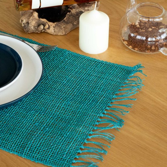 (image for) Seagrass Fringe Natural Placemat - Turquoise