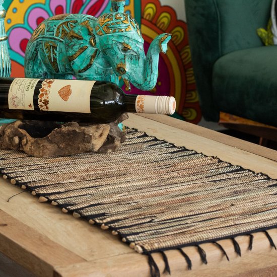 (image for) Water Hyacinth Natural Table Runner - Black Tiger with Fringe - 150cm