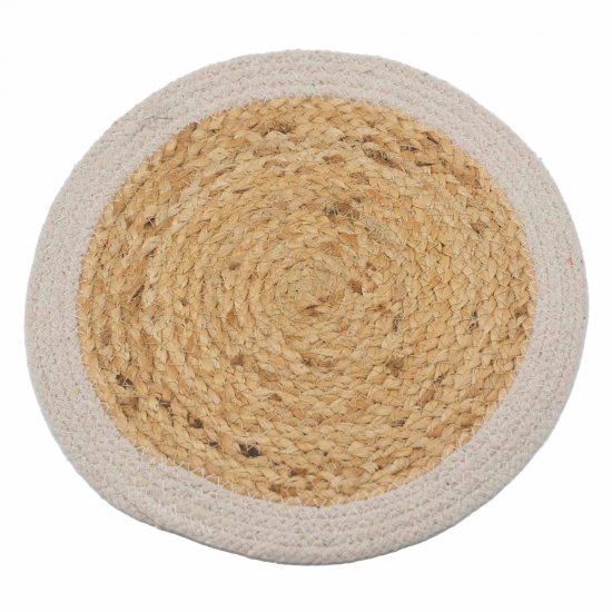(image for) Natural Place Mat - Jute & Cotton 30cm - Ivory Border