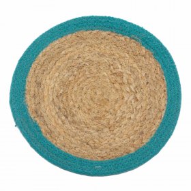 Natural Place Mat - Jute & Cotton 30cm - Teal Border Natural Place Mat - Jute & Cotton 30cm - Teal Border