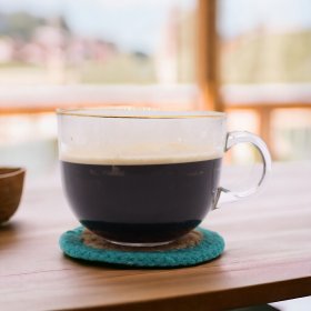 Natural Coaster - Jute & Cotton 10cm (set of 4) - Teal Boarder Natural Coaster - Jute & Cotton 10cm (set of 4) - Teal Boarder