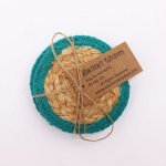 (image for) Natural Coaster - Jute & Cotton 10cm (set of 4) - Teal Boarder