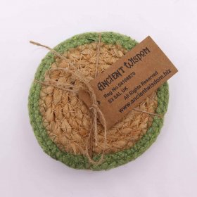 Natural Coaster - Jute & Cotton 10cm (set of 4) - Olive Boarder Natural Coaster - Jute & Cotton 10cm (set of 4) - Olive Boarder