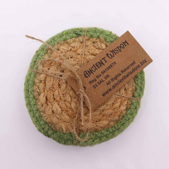 (image for) Natural Coaster - Jute & Cotton 10cm (set of 4) - Olive Boarder