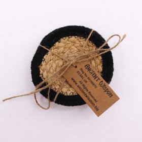 Natural Coaster - Jute & Cotton 10cm (set of 4) - Black Boarder Natural Coaster - Jute & Cotton 10cm (set of 4) - Black Boarder