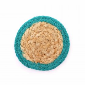 Natural Coaster - Jute & Cotton 10cm (set of 6) Mixed colours in basket Natural Coaster - Jute & Cotton 10cm (set of 6) Mixed colours in basket