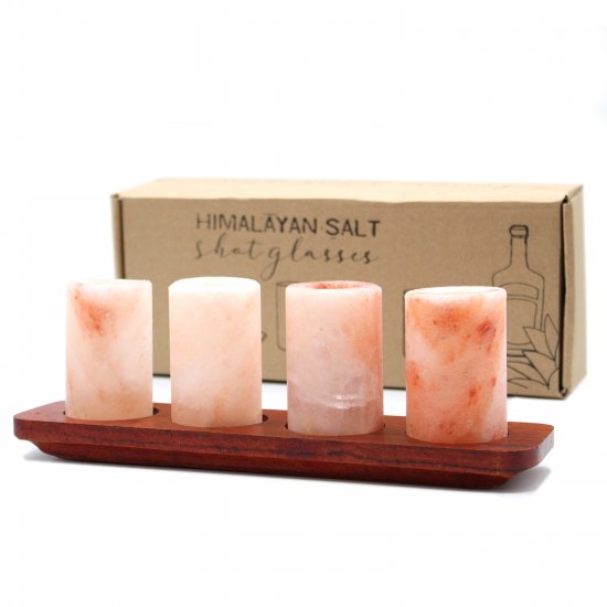 (image for) Set of 4 Himalayan Salt Shot Glasses & Wood Serving Stand