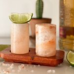 (image for) Set of 2 Himalayan Salt Shot Glasses & Wood Serving Stand