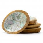 (image for) Set of 4 Teak Mini Bowls with Shell Decor (assorted)